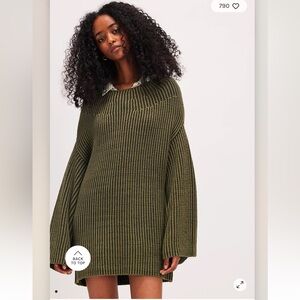 Free People Green oversize cowl  Neck tunic style chunky charlotte Sweater